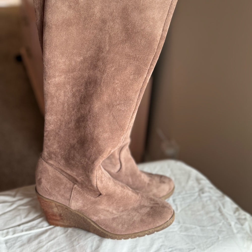 Suede Knee-High Wedge Boots